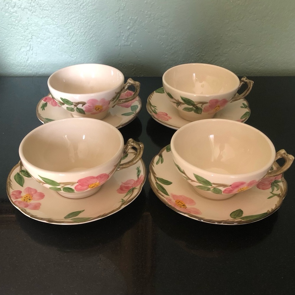 Vintage Franciscan Desert Rose Fine China 4 Cups & Saucers Pink Roses